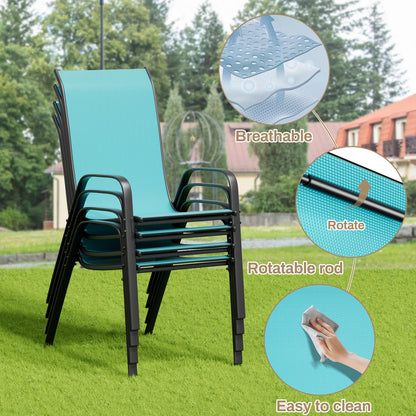 5 Pieces, All Weather Outdoor Patio Dining Set W/ 30"x30" Table and 4 Stackable Chairs