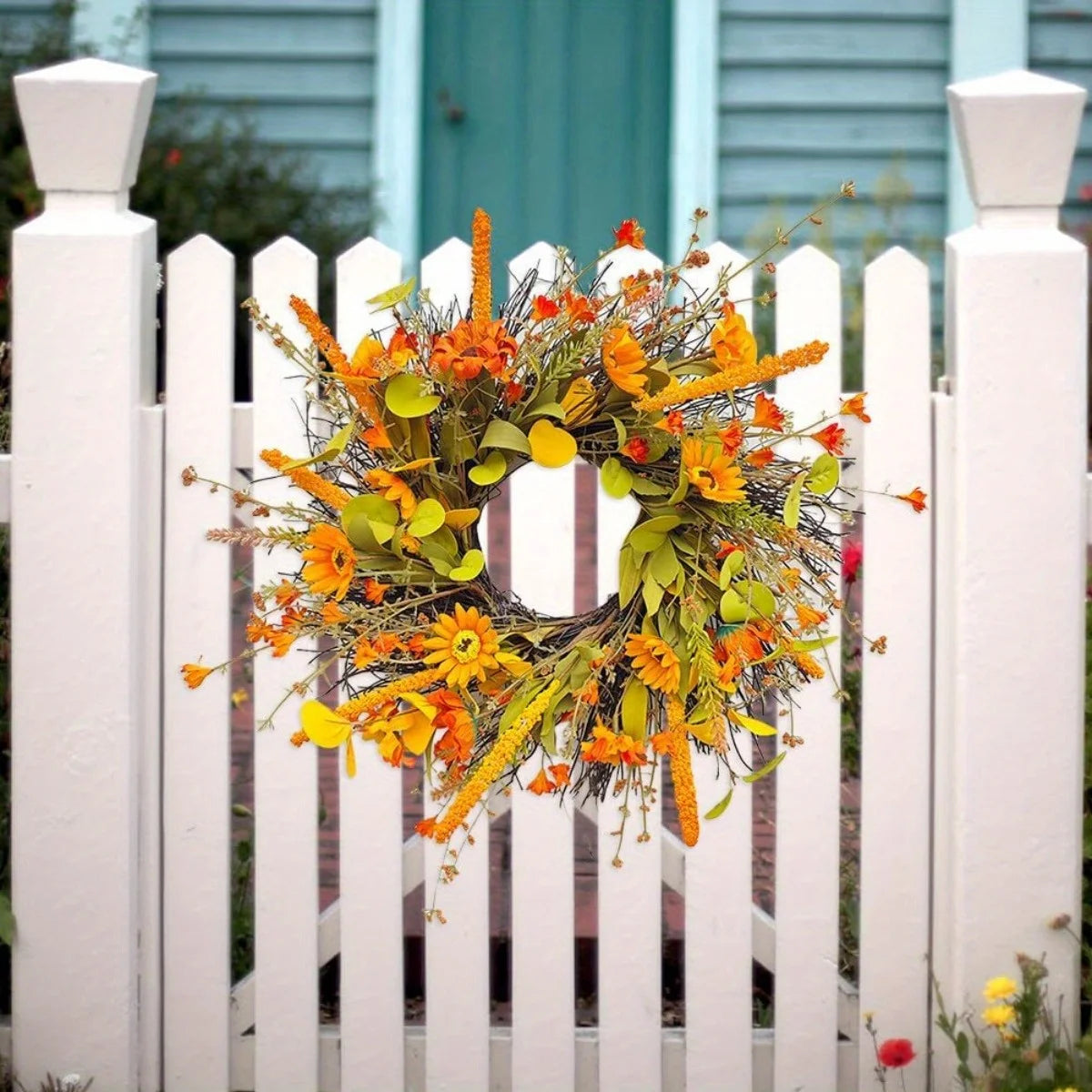 17.7" Fall Farmhouse Harvest Sunflower Wreath