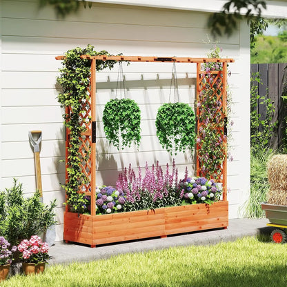 Freestanding Wood Planter Box with Trellis