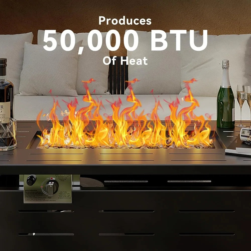 41 in Propane Rectangular Steel Fire Table with Lid and Waterproof Cover