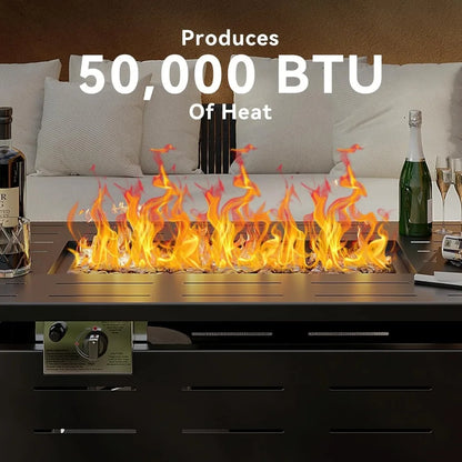 41 in Propane Rectangular Steel Fire Table with Lid and Waterproof Cover