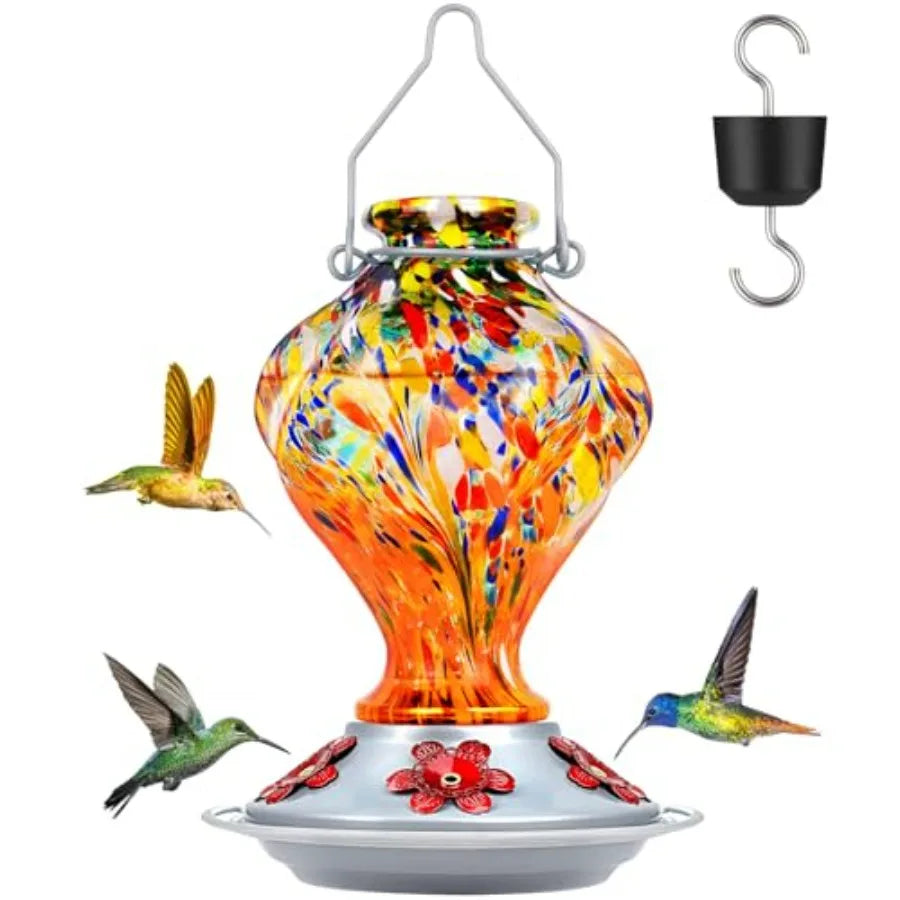 Hand Blown Glass Hummingbird Feeders for Outdoors