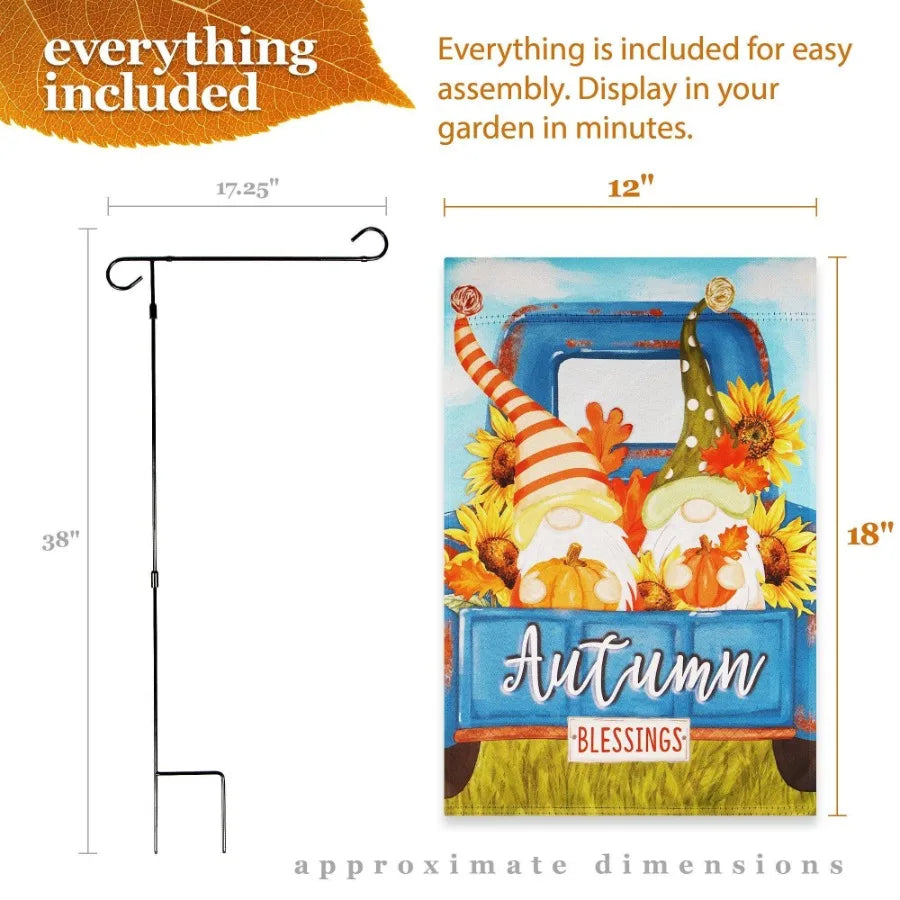 Combo Pack Garden Flag Stand Black 36 x 16 and Fall Garden Flag 12x18