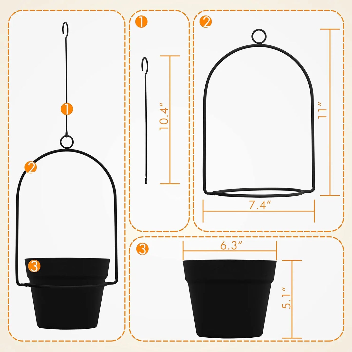 3-Pack Black Hanging Planters