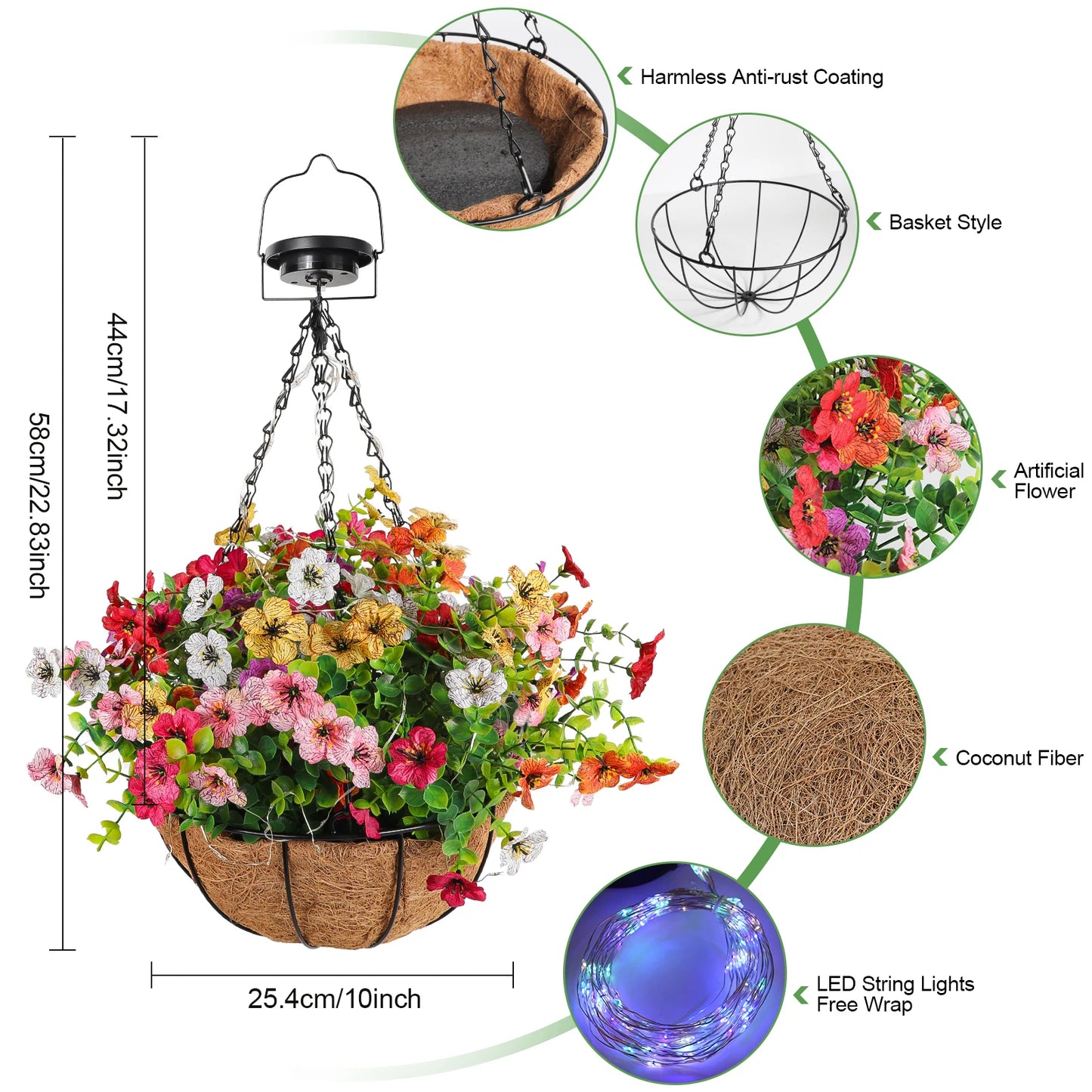 Solar-Powered Hanging Flower Basket Lights
