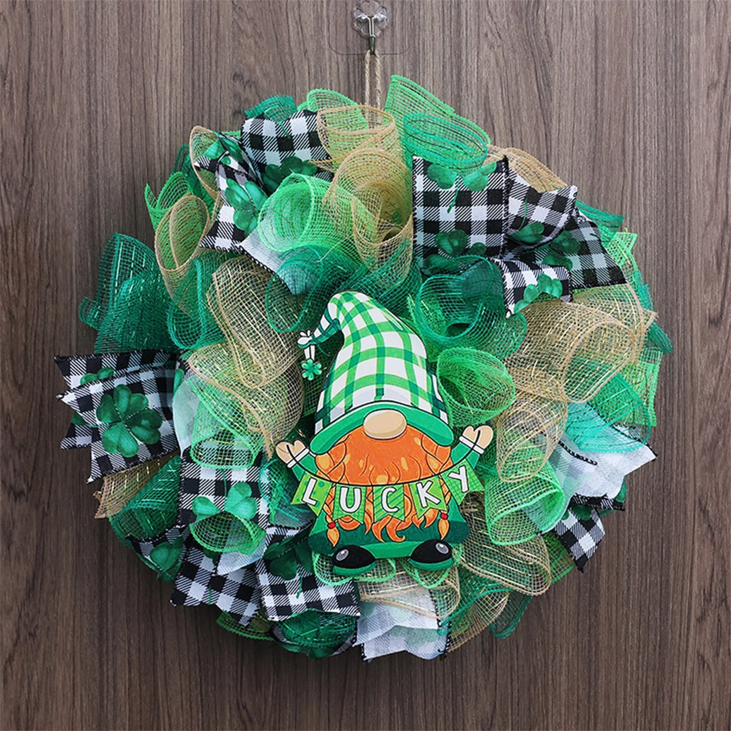St Patrick s Day Gnome Wreath with Shamrock Print
