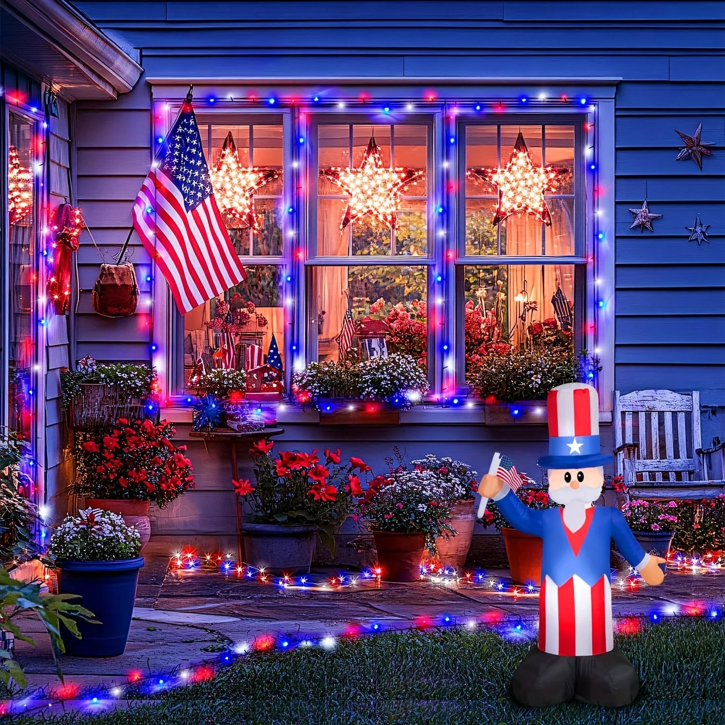 4 Pack 160ft 400LED Solar Powered Red White & Blue String Lights