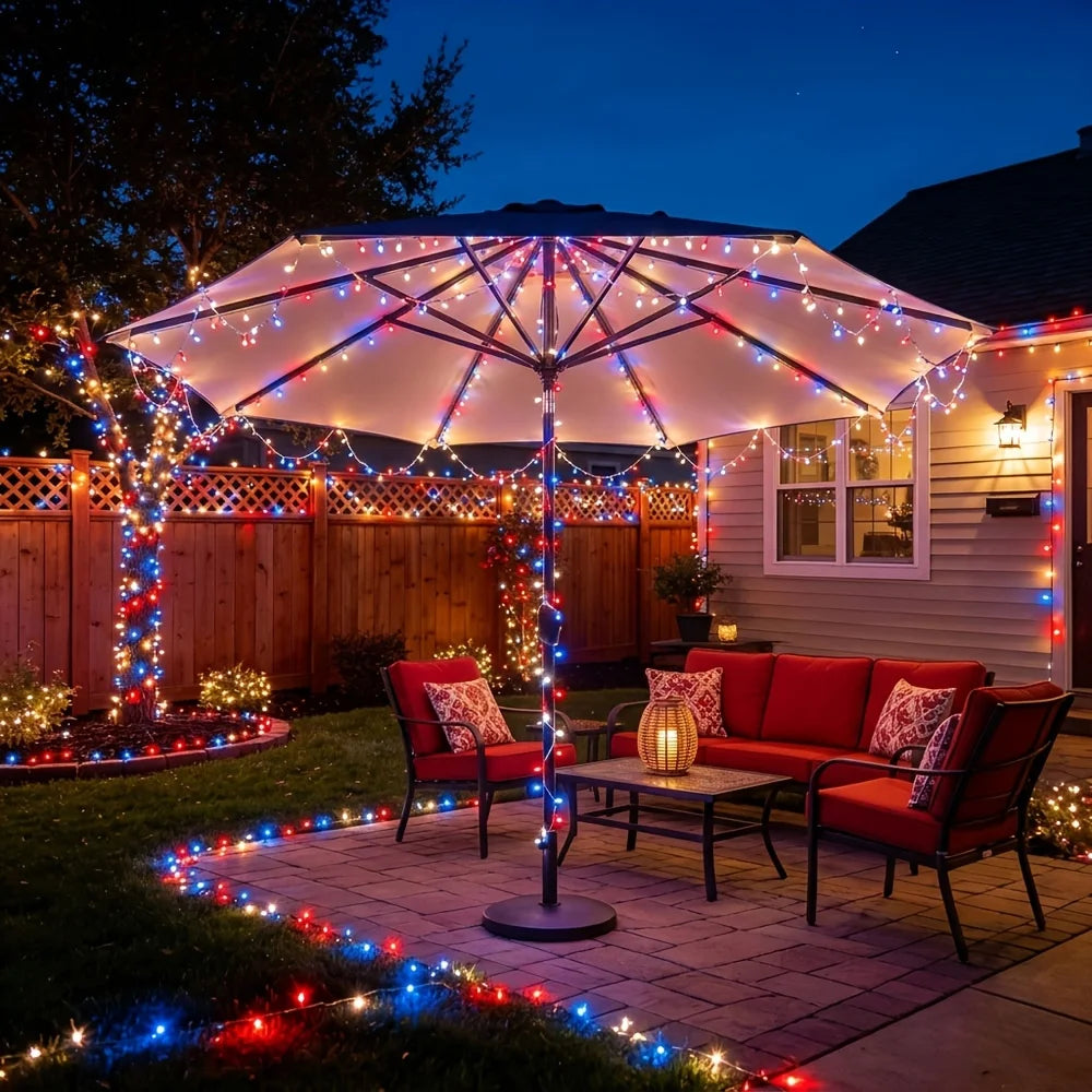 Patriotic Red White Blue LED String Lights
