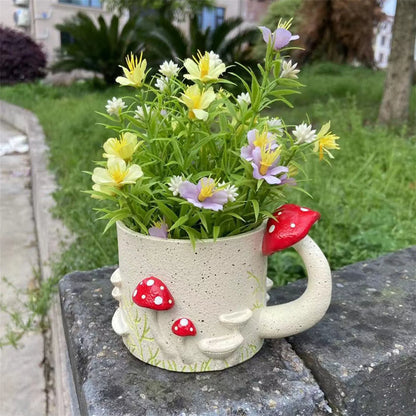 Whimsical Mushroom Cup Design Resin Plant Pot
