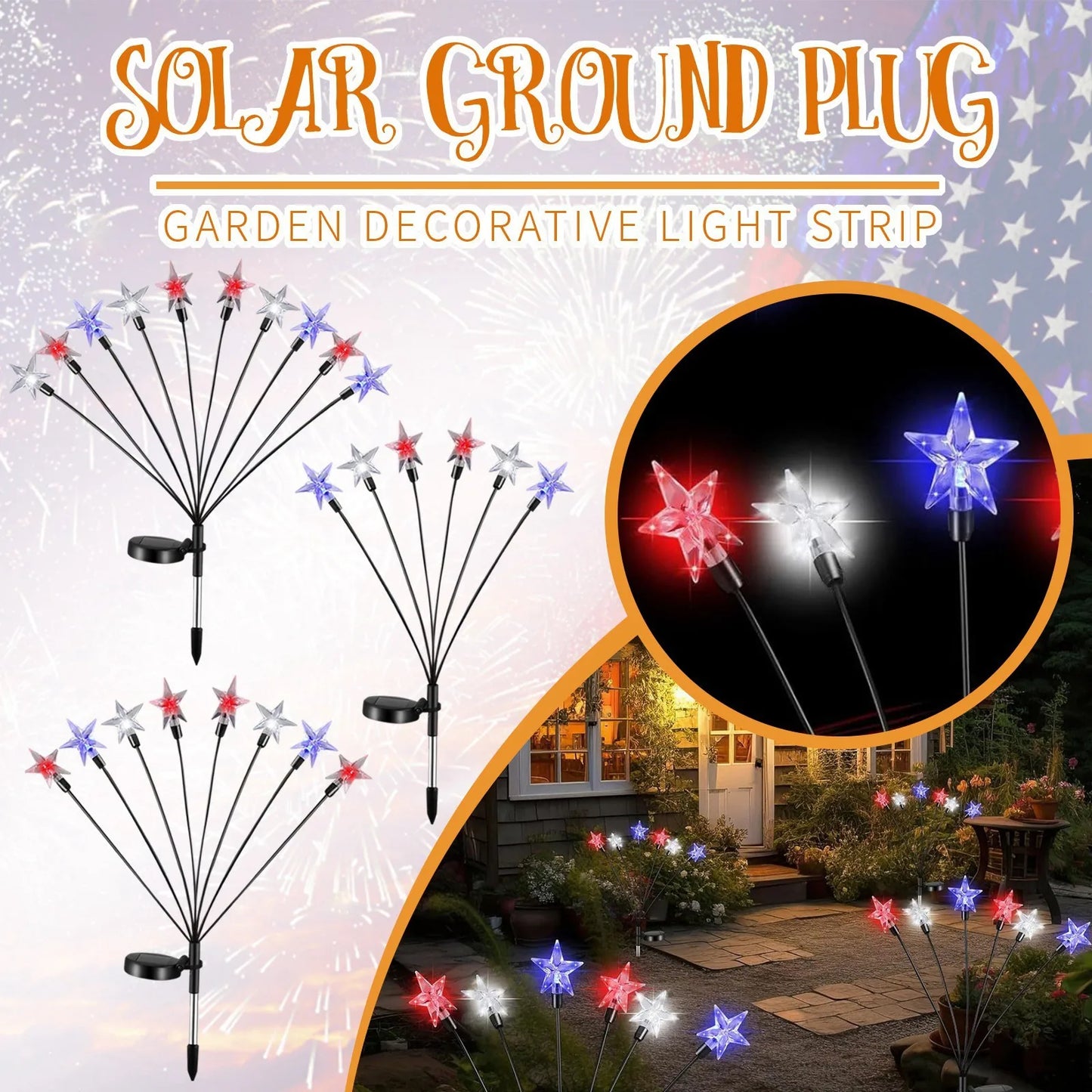 4th Of July Solar Patriotic Star Lights