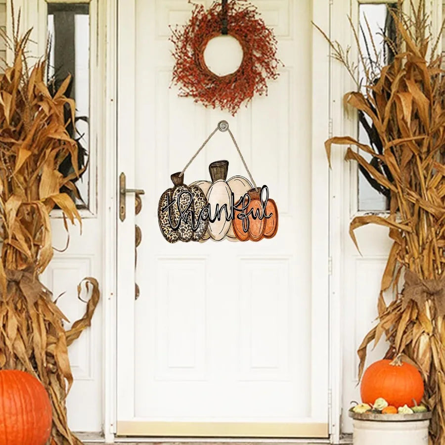 Thankful Sign Fall Pumpkin Front Door Decor