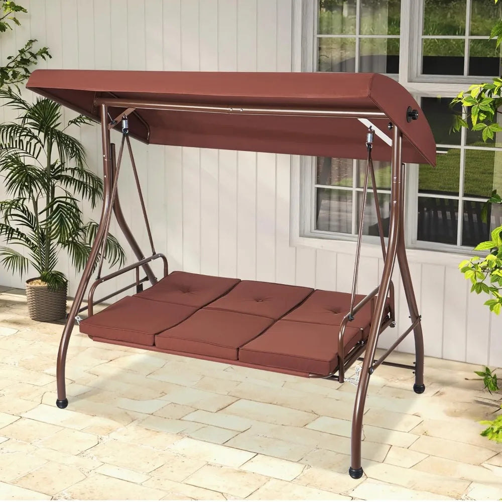 3-Seat Patio Swing Chair, with Removable Thick Cushions