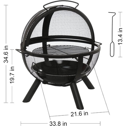 Large Round Fire Pit with BBQ Grill