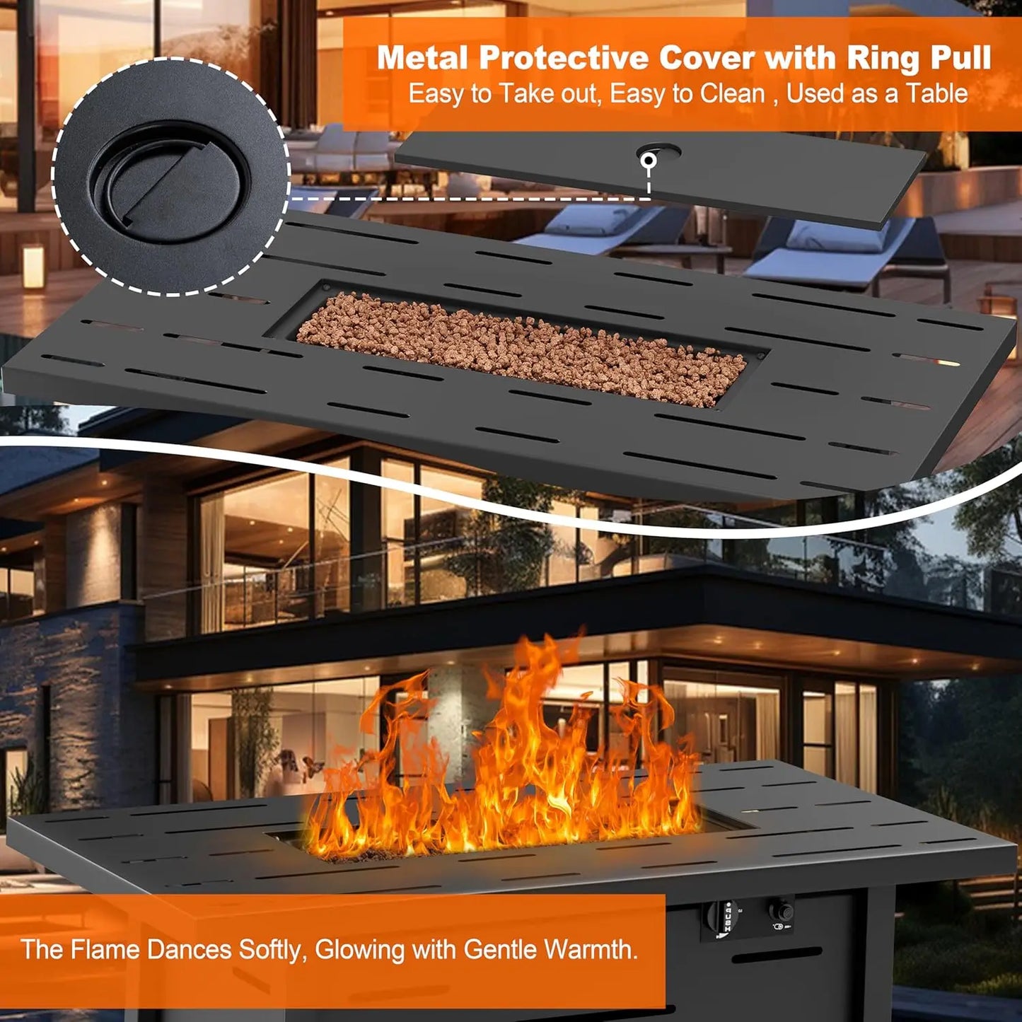 43 inch Outdoor Propane Fire Pit Table with Lid, and Waterproof Cover