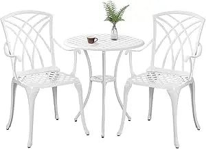 white cast aluminum white bistro set