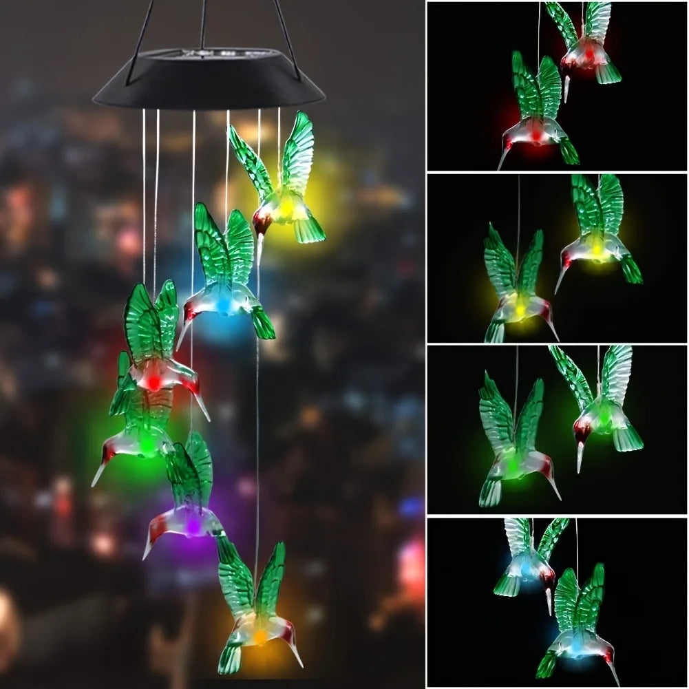1PC Led Color Changing Butterfly Dragonfly Hummingbird Solar Wind Chimes