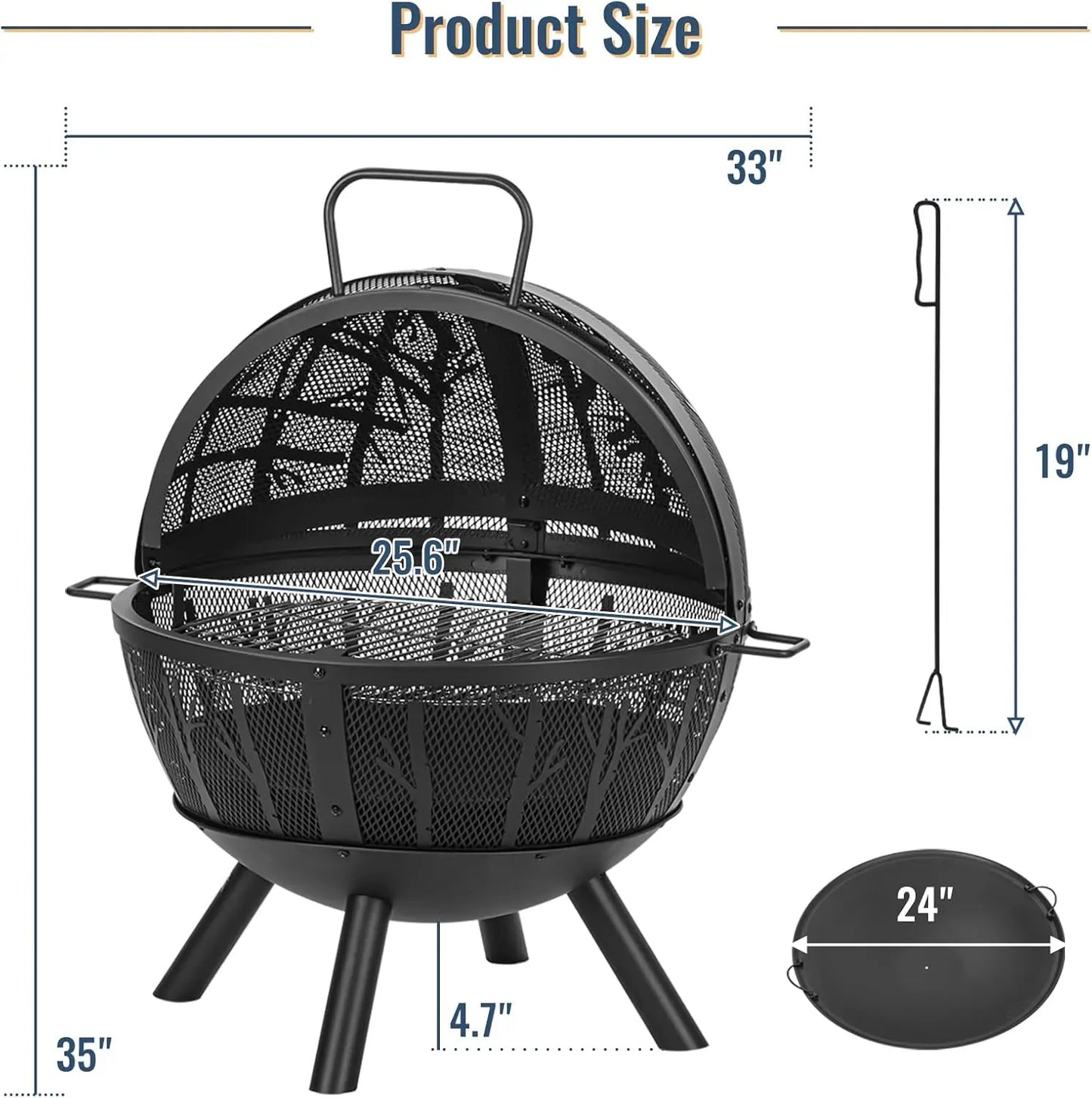 35 Inch Wood Burning Fire Pit with BBQ Grill
