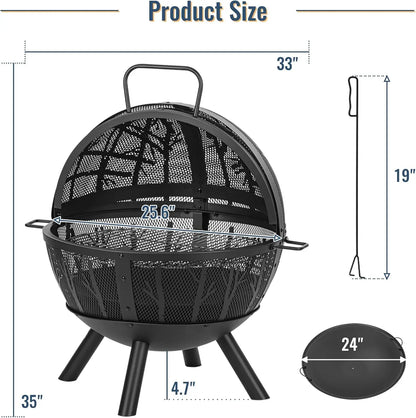 35 Inch Wood Burning Fire Pit with BBQ Grill