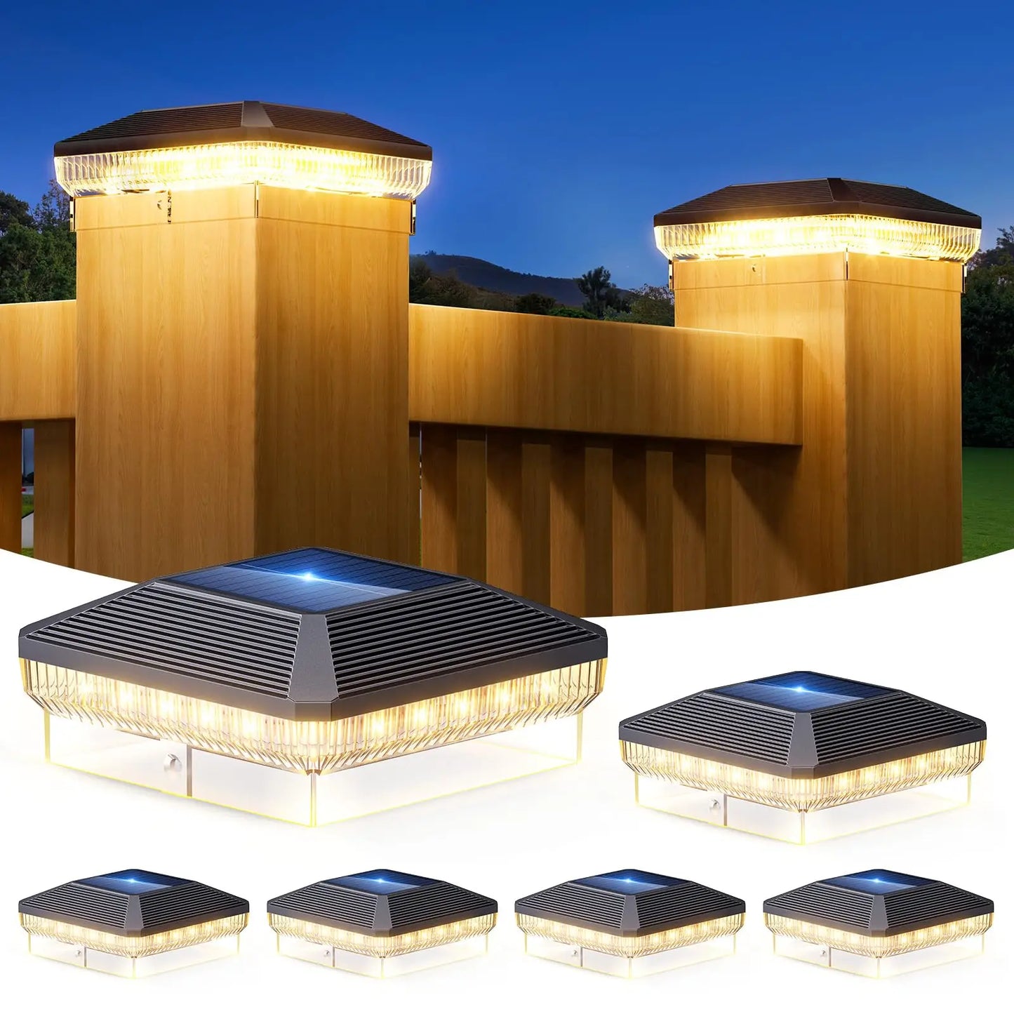 6/12 Pack Solar Post Cap Lights with 3 Modes