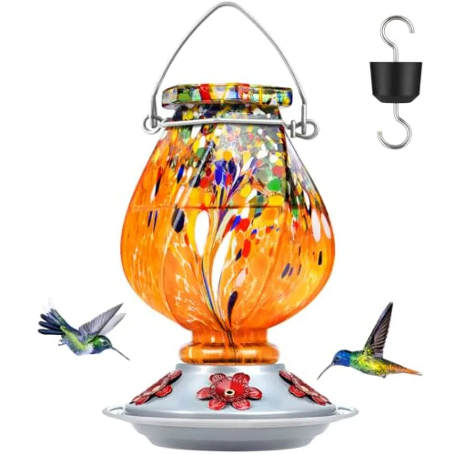 Hand Blown Glass Hummingbird Feeders for Outdoors
