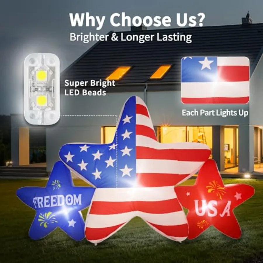 Outdoor 7FT 4th of July inflatable star decoration with bright LED lights