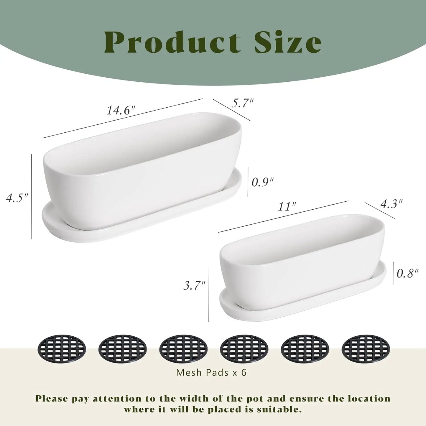 Ceramic Plant Pots Set of 2, 11+14 Inch with Drainage Holes and Saucers