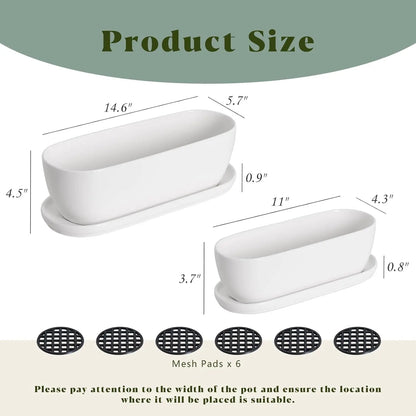 Ceramic Plant Pots Set of 2, 11+14 Inch with Drainage Holes and Saucers