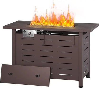 41 in Propane Rectangular Steel Fire Table with Lid and Waterproof Cover
