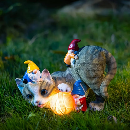 Resin Cats Statue with Solar LED Lights