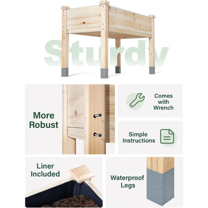 Elevated Wooden Garden Bed with Legs, 48"L x 24"W