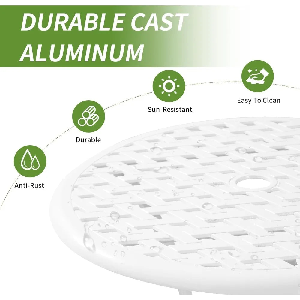 white cast aluminum white bistro set