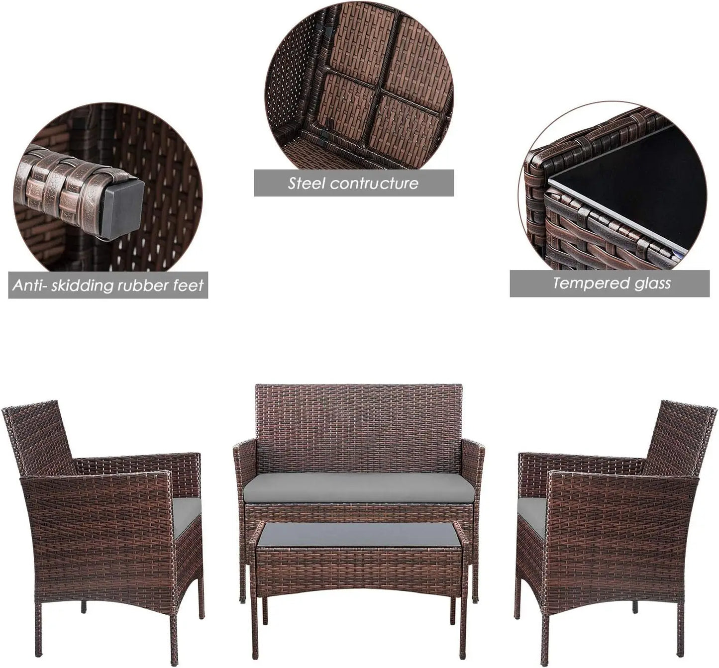 4 Pieces Outdoor Wicker Patio Furniture Set