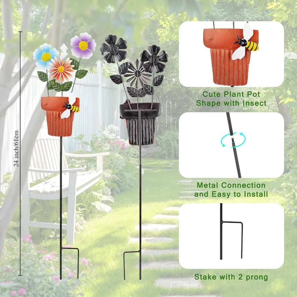 3 Pcs 24" H Flowerpot Shape Decorative Garden Stakes