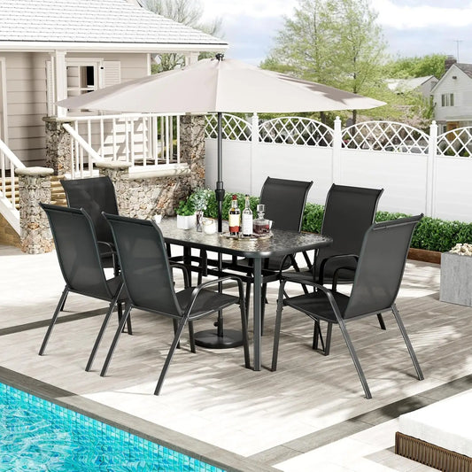7 Pieces Patio Dining Set 30"X 55" Table and Stackable Chairs