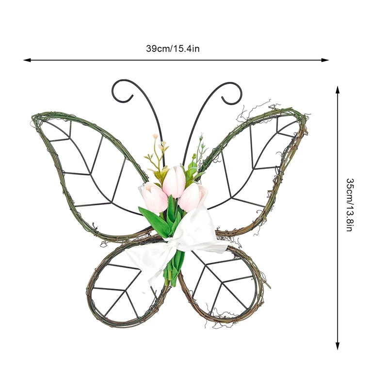 Spring Artificial Tulip Flowers Farmhouse Butterfly Shaped Wreath