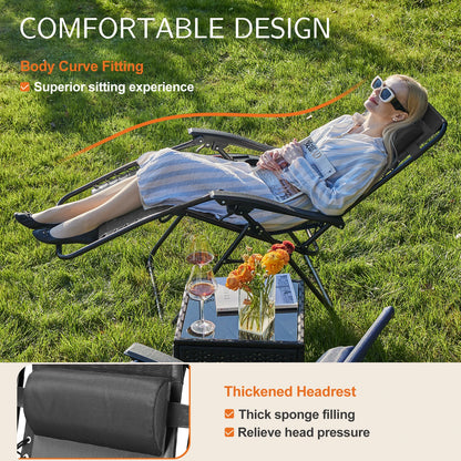 Set of 2 Zero Gravity Portable Lounge Chair with Cup Holder Trays Adjustable Pillow