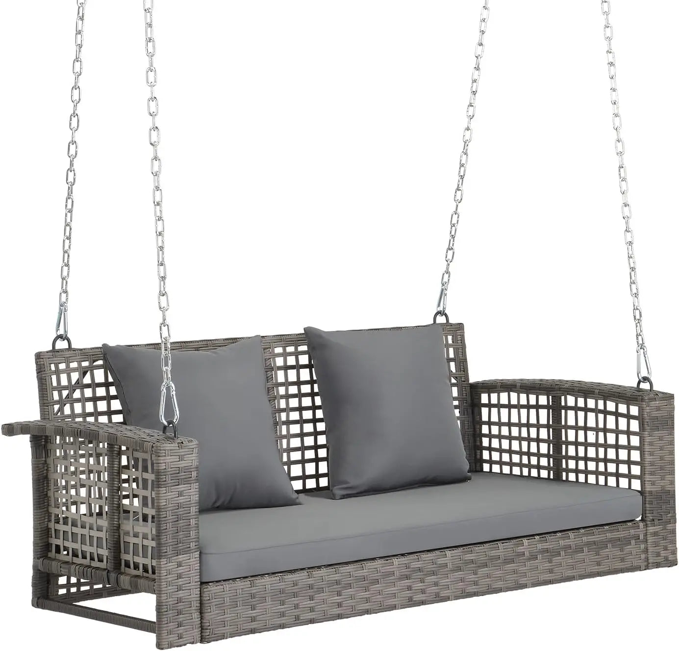 "3-Person Wicker Porch Swing with Cushion and Pillows