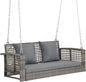 "3-Person Wicker Porch Swing with Cushion and Pillows