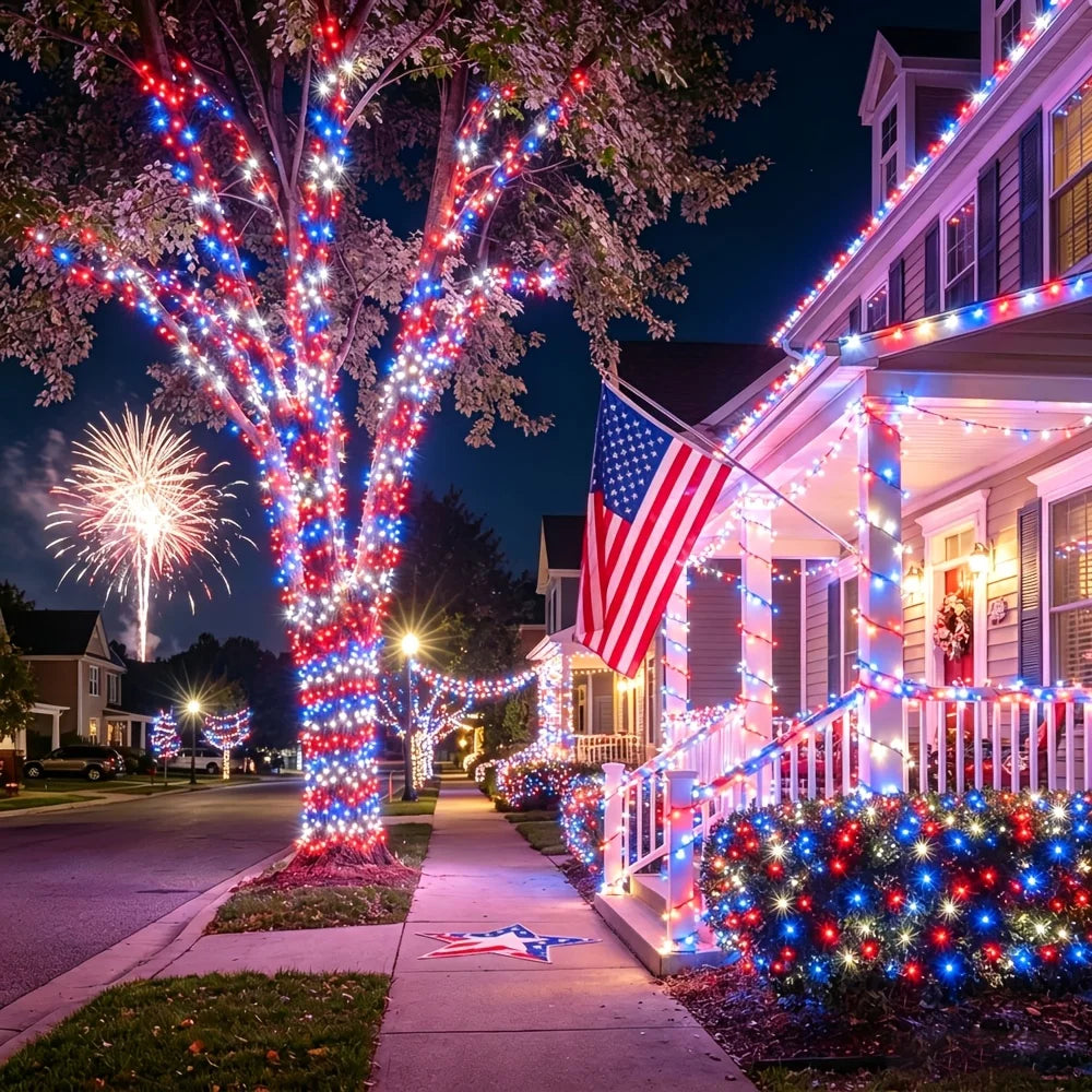 Patriotic Red White Blue LED String Lights