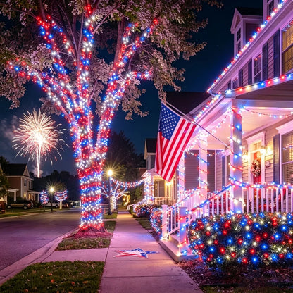 Patriotic Red White Blue LED String Lights