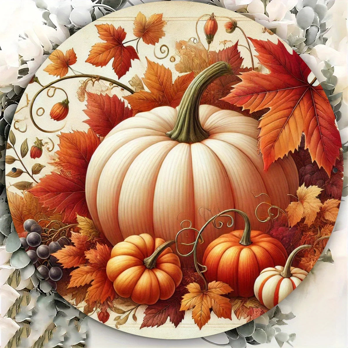 8x8 Inch Round Metal Pumpkin Wall Art