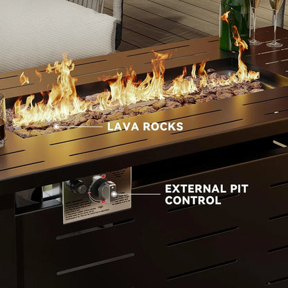 41 in Propane Rectangular Steel Fire Table with Lid and Waterproof Cover