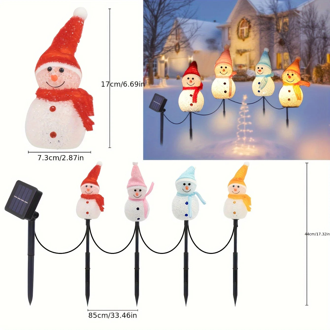 Solar-Powered Snowman Lights 4-Piece Set