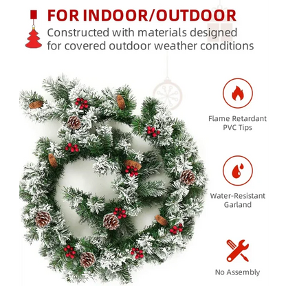 9 FT Christmas Garland with Pinecones and Red Berries