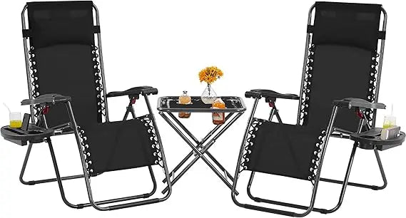 3PCS Zero Gravity Recliner Portable Outdoor Reclining Chair Set w/Side Table