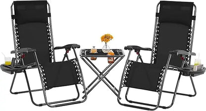 3PCS Zero Gravity Recliner Portable Outdoor Reclining Chair Set w/Side Table