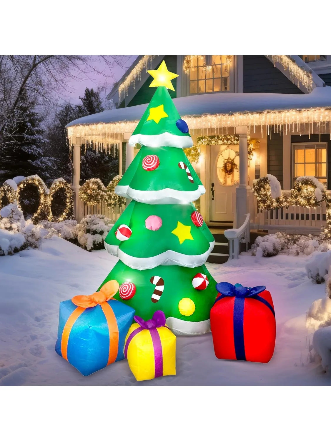 7 FT Christmas Tree Inflatables with 3 Gift Boxes Built-in LEDs