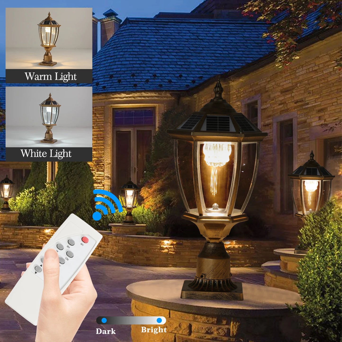 Vintage Solar LED Post Light with Automatic On/Off (2-pack)