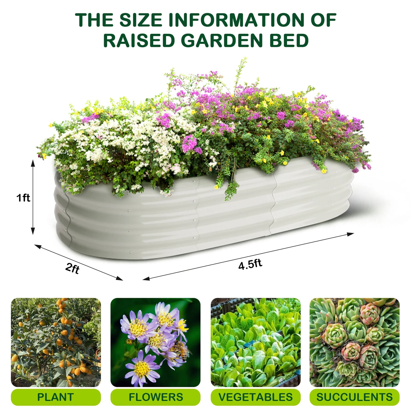 2 Pcs 4.5x2x1ft Oval Galvanized Raised Garden Bed