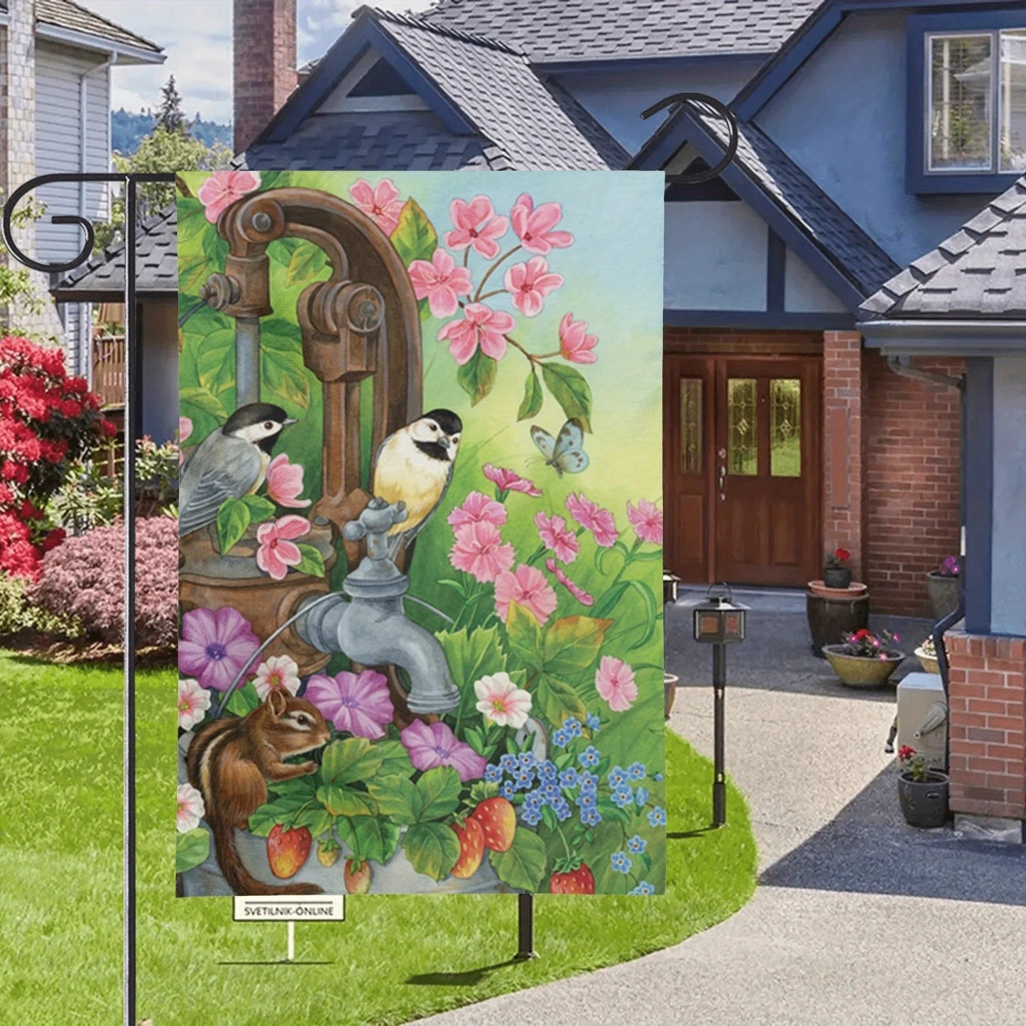 Hummingbird & Flowers Garden Flag